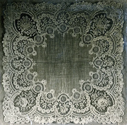 Handkerchief by Belgium, textile, 1875-1900