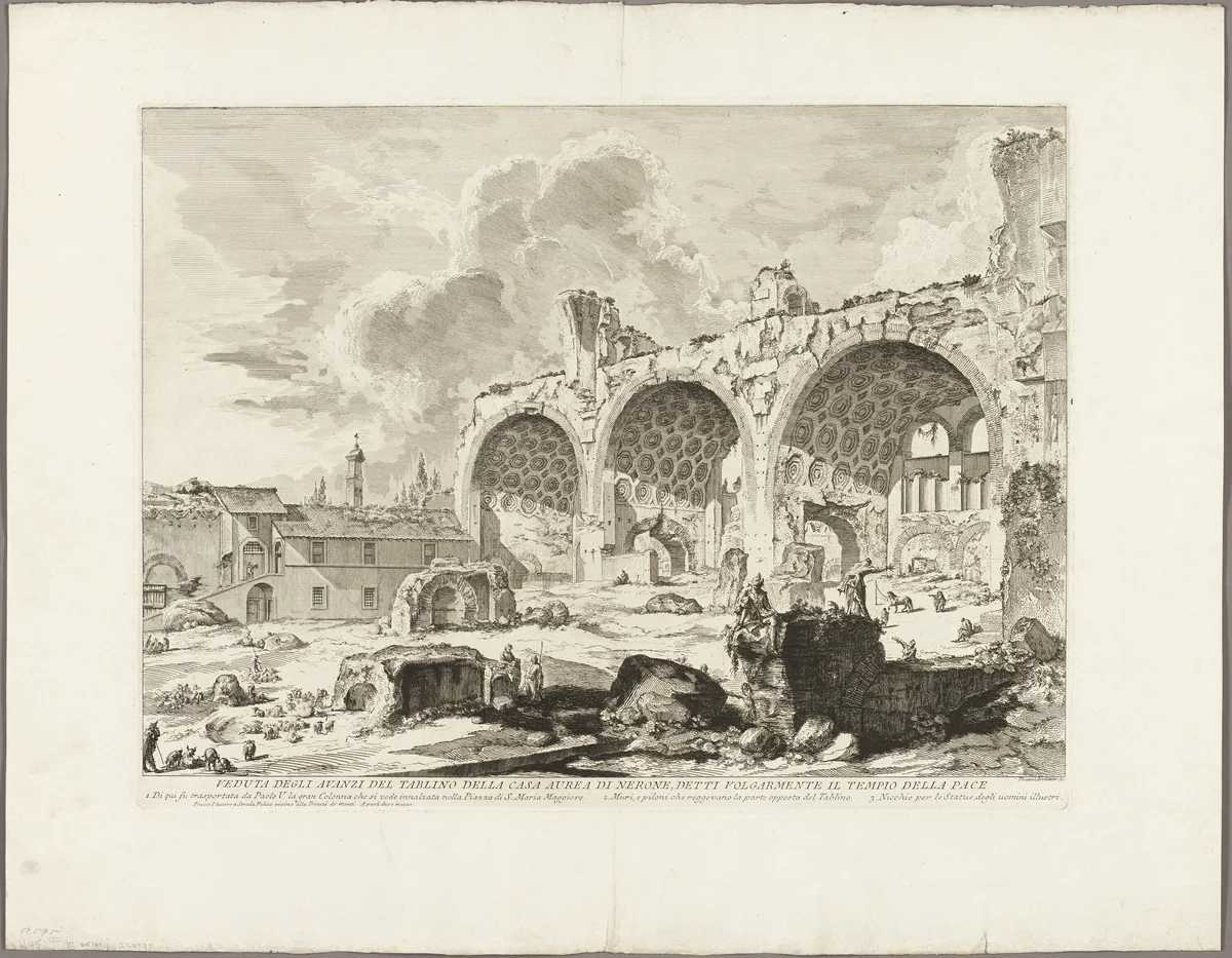 View of the Remains of the Dining Room of the Golden House of Nero, commonly called the Temple of Peace, from Views of Rome by Giovanni Battista Piranesi, print, 1750-1759