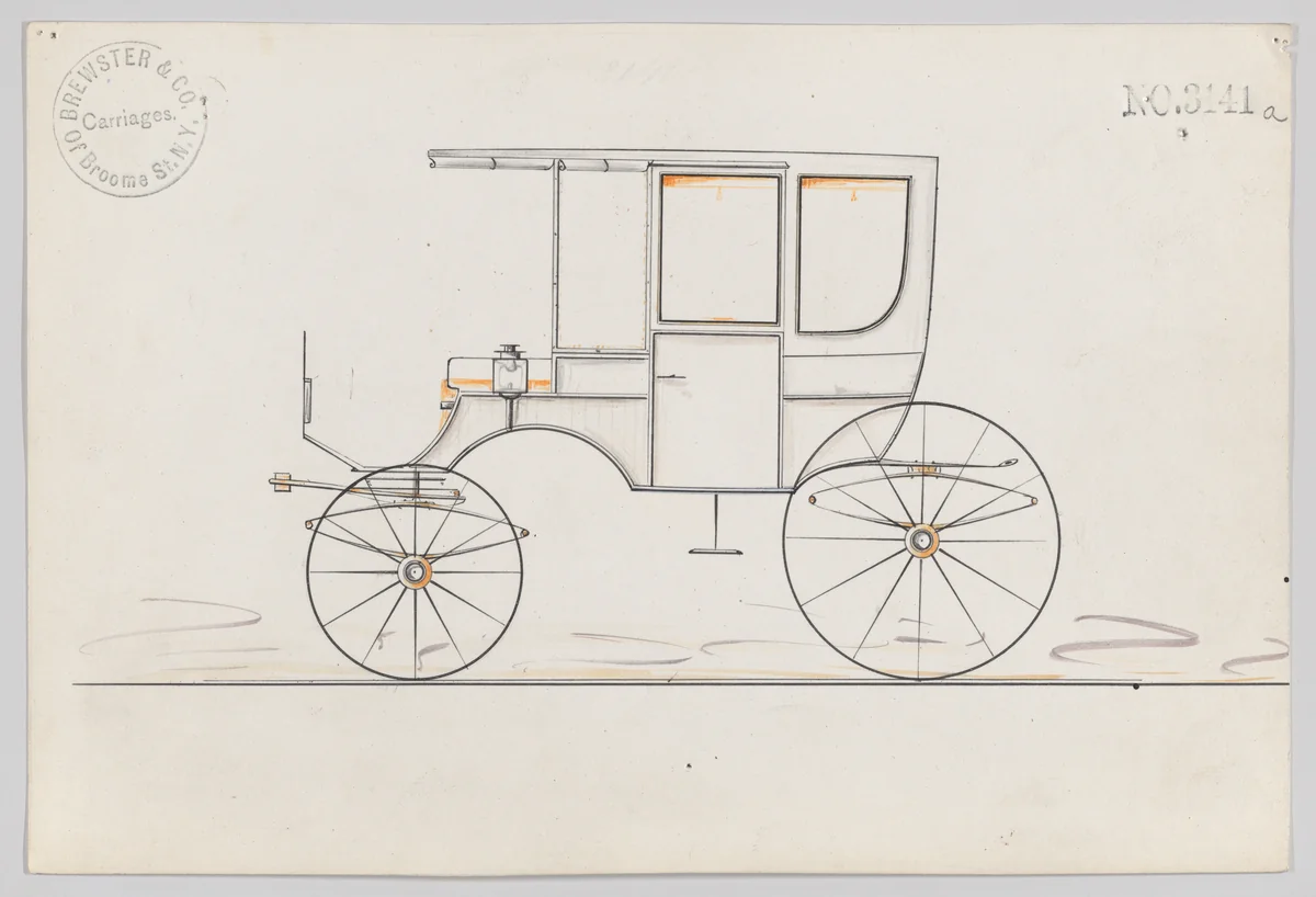 Design for 6 seat Rockaway, no. 3141a by Brewster & Co., drawing, 1875