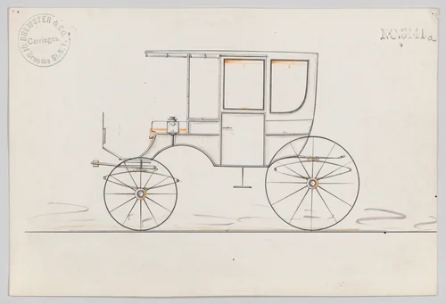 Design for 6 seat Rockaway, no. 3141a by Brewster & Co., drawing, 1875