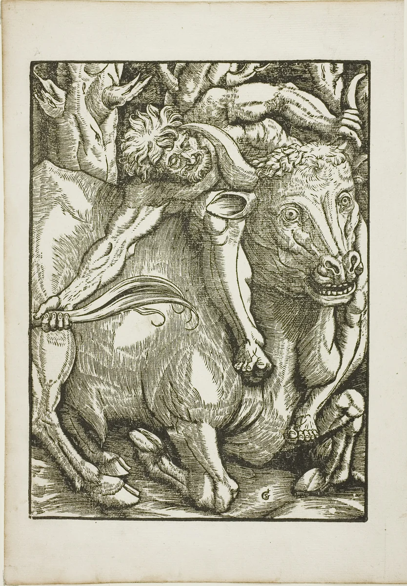 The Labors of Hercules: Hercules Capture of the Cretan Bull by Gabriel Salmon, print, 1523-1533