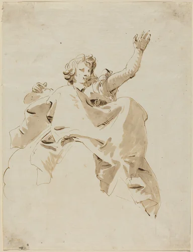 A Woman Seated on a Cloud, Seen from Below by Giovanni Battista Tiepolo, drawing, 1750-1760