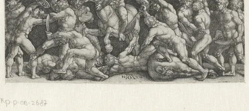 Hector vechtend tegen de Grieken by Unknown, print, 1532