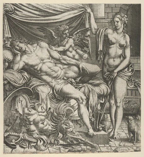 Venus Finding Mars Asleep by Léon Davent, print, 1540-1550