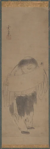 Kanzan Holding a Scroll by Unpo Shūkū, painting, 1400-1499