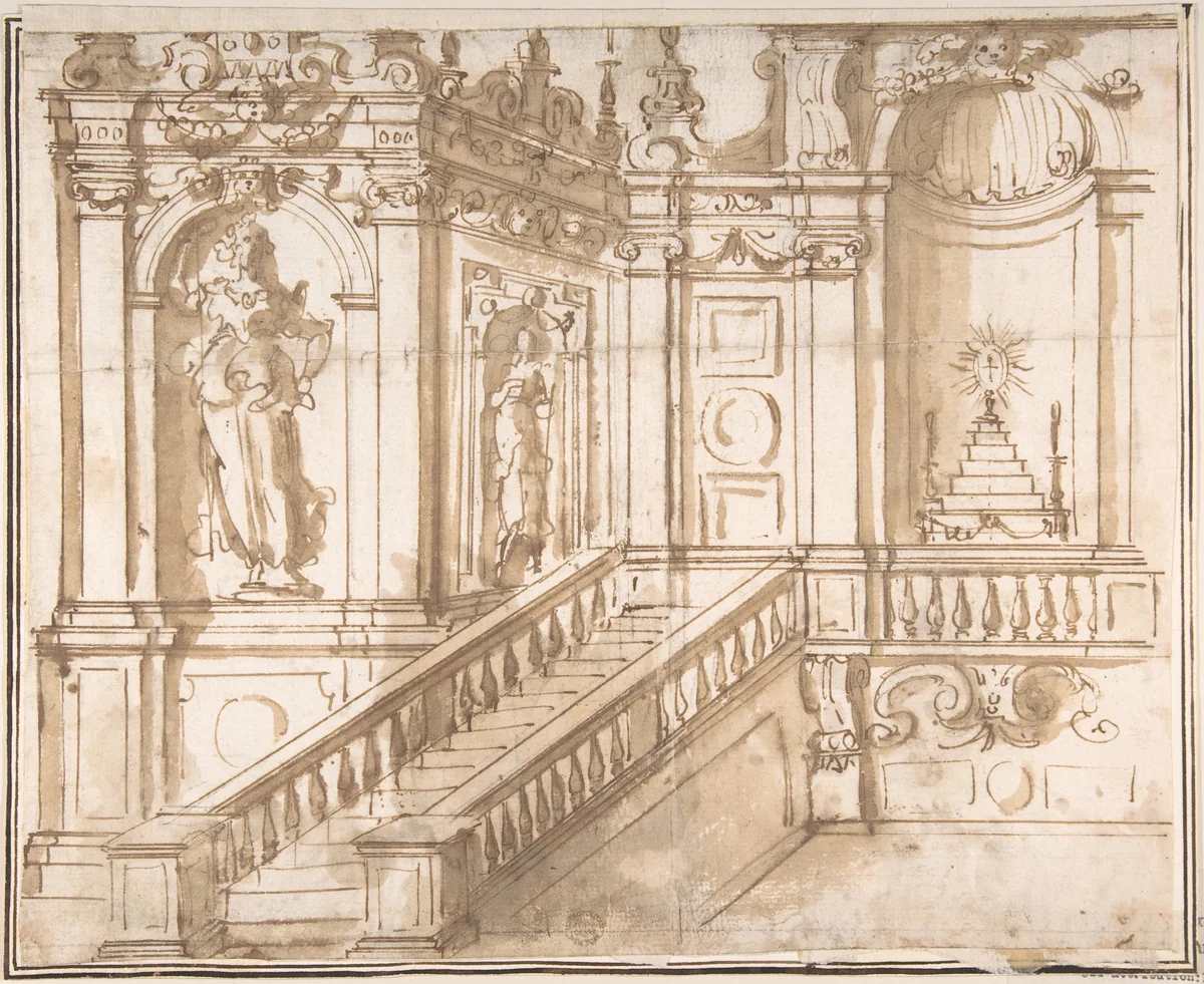 Project of Altar Decoration (Stage Setting ?) by anonymous, drawing, 1500-1600