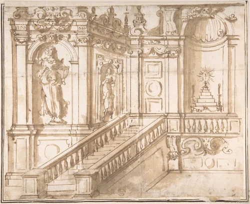 Project of Altar Decoration (Stage Setting ?) by anonymous, drawing, 1500-1600