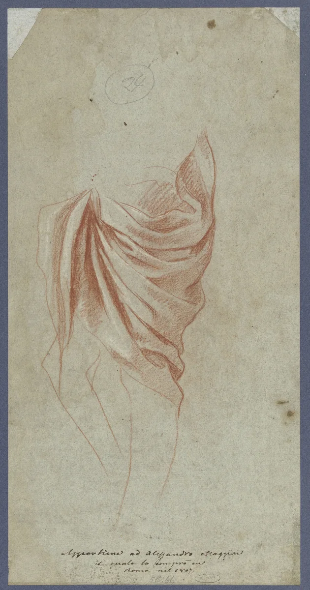 Studie van een draperie op een mannelijk naaktmodel by Carlo Bononi, drawing, 1605-1612