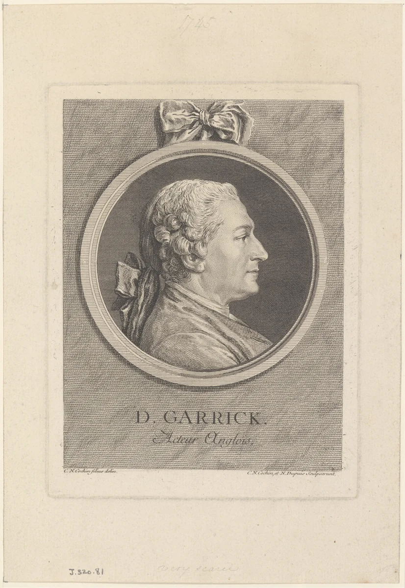 Portrait of David Garrick by Charles Nicolas Cochin II, print, 1764