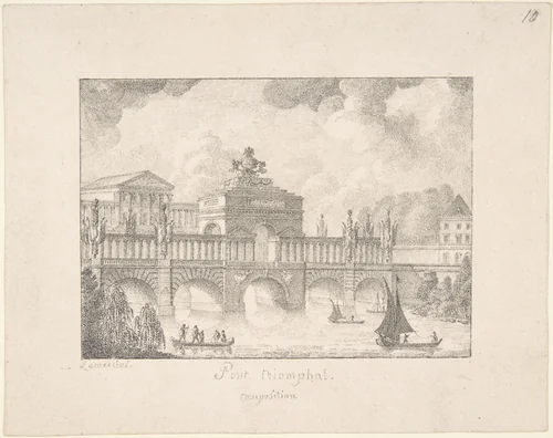 Design for a Triumphal Bridge by Joseph Lemercier, drawing, 1800-1900