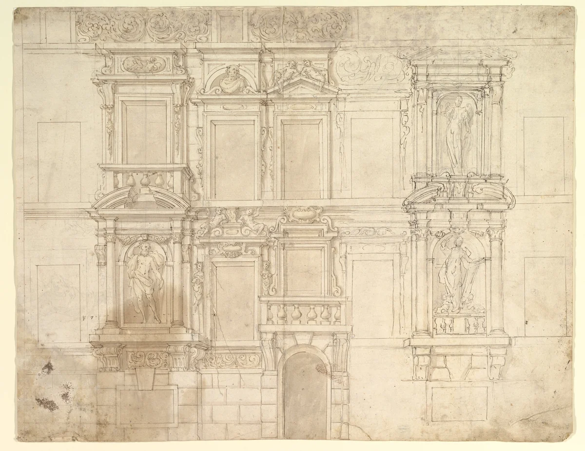 Design for Exterior Wall Elevation by anonymous, drawing, 1600-1700