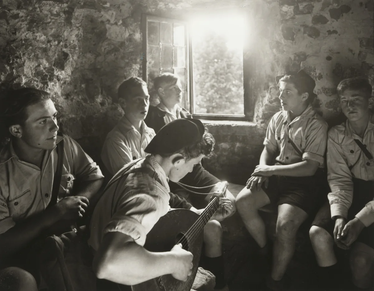 Catholic Wandervögel Hikers in the Old Mill at Zons by August Sander, photograph, 1928