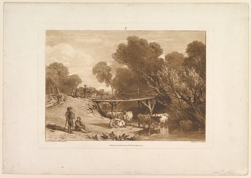 Bridge and Cows, part I, plate 2 from "Liber Studiorum" by Joseph Turner, print, 1807