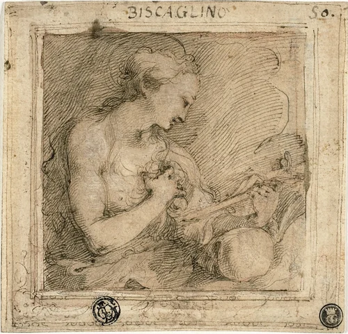 Mary Magdalene by Bartolomeo Biscaino, drawing, 1642-1657