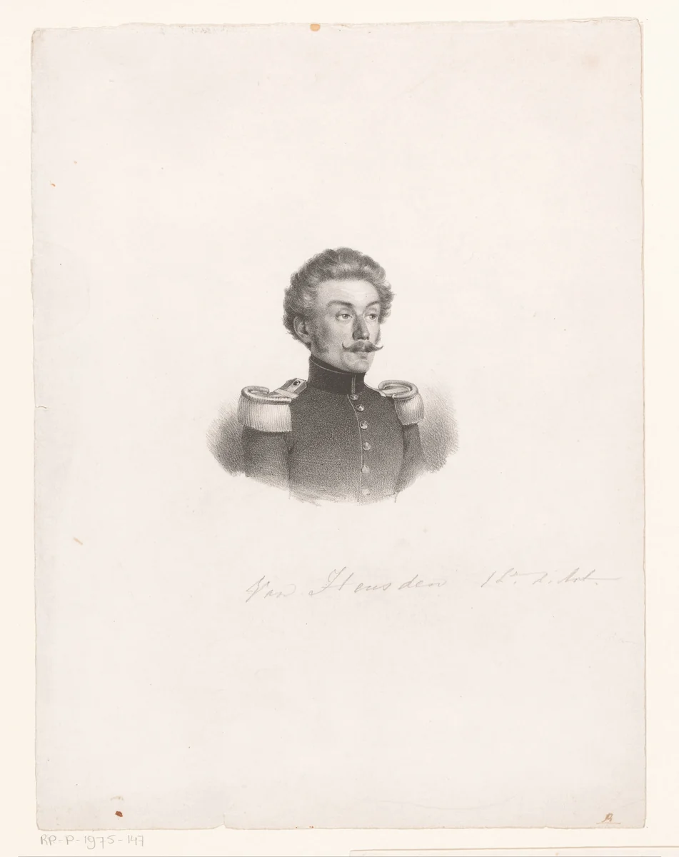 Portret van luitenant Van Heusden by Christian Heinrich Gottlieb Steuerwald, print, 1822-1874