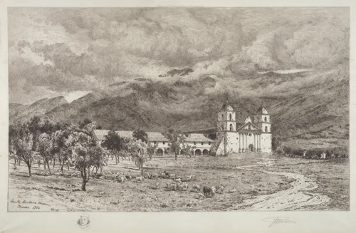 Santa Barbara Mission by Peter Moran, print, 1886