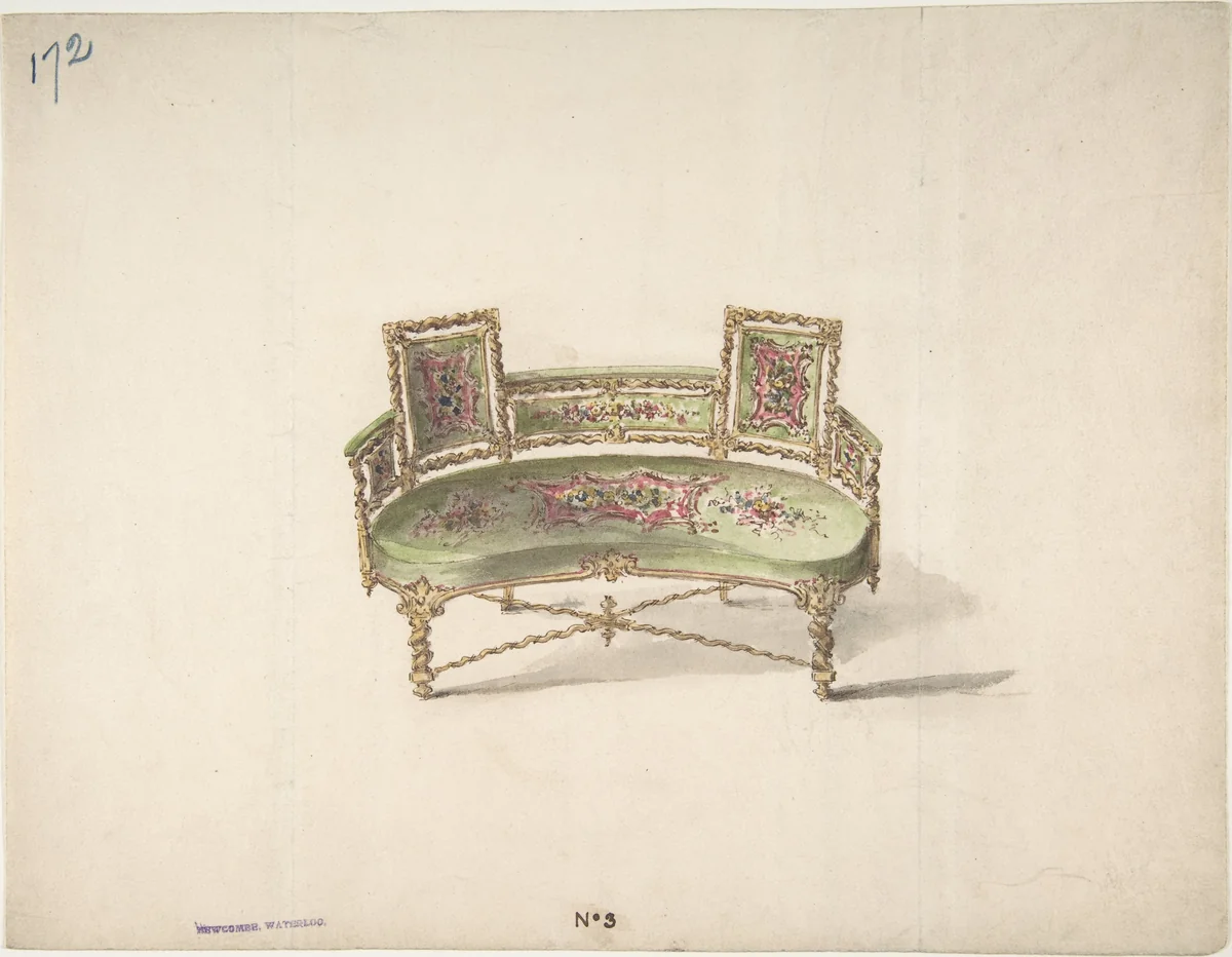 Design for a Curve-backed Settee by anonymous, drawing, 1815-1830