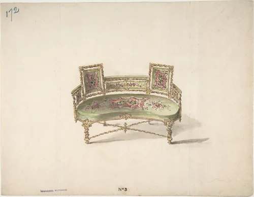 Design for a Curve-backed Settee by anonymous, drawing, 1815-1830