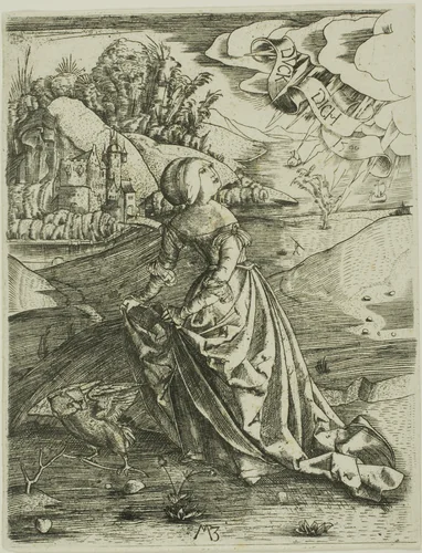 The Woman with an Owl by Master M.Z., print, 1500