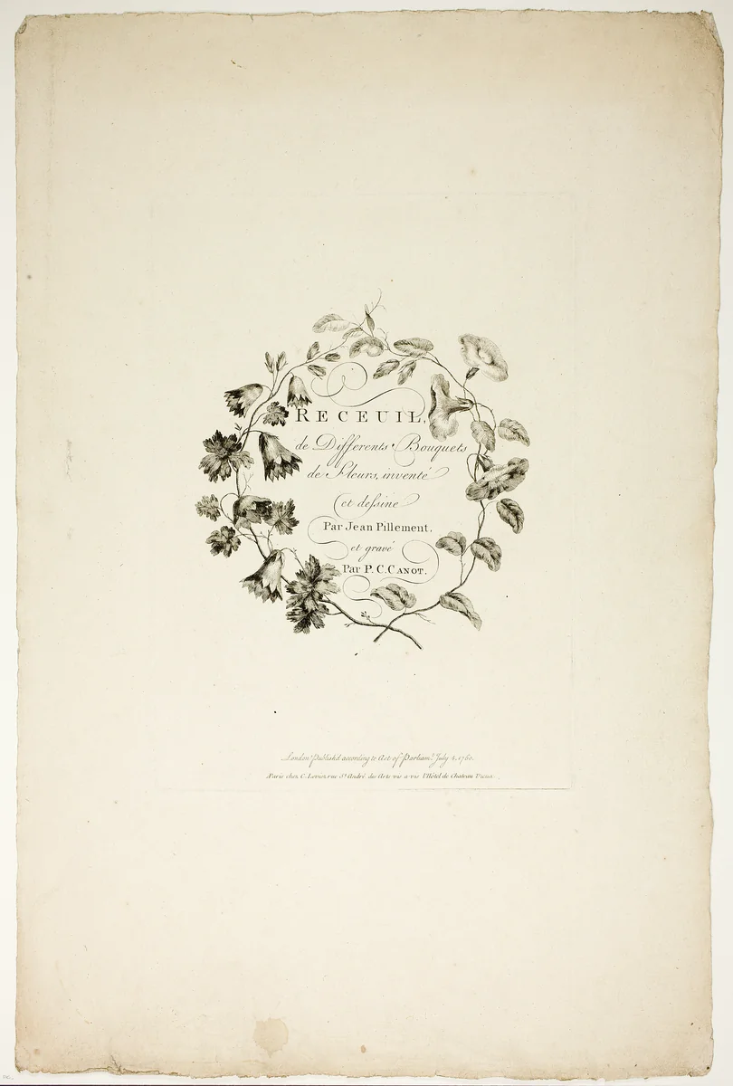 Cover for Collection of Different Bouquets of Flowers, Invented and Drawn by Jean Pillement and Engraved by P. C. Canot by Pierre-Charles Canot, print, 1760