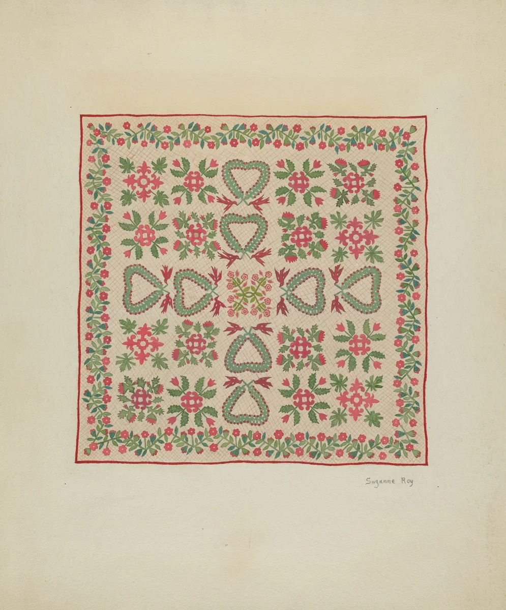 Applique Quilt by Suzanne Roy, index of american design, 1936