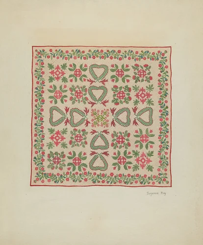 Applique Quilt by Suzanne Roy, index of american design, 1936
