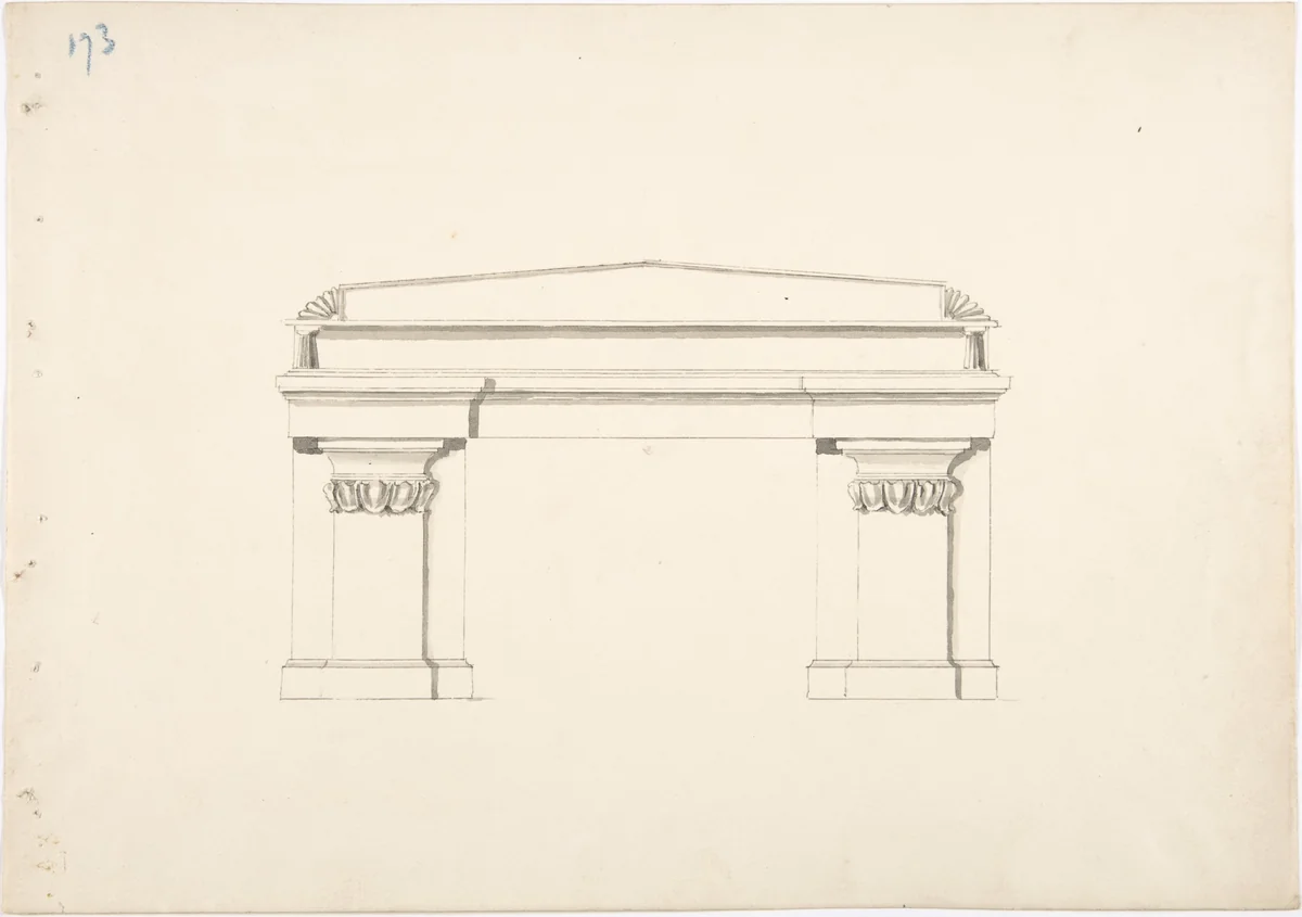Design for a Desk with Classical Ornament by anonymous, drawing, 1800-1850