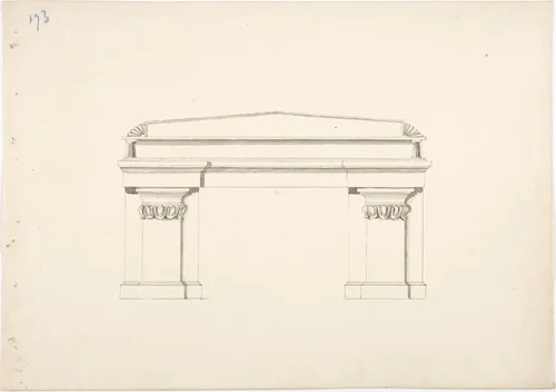 Design for a Desk with Classical Ornament by anonymous, drawing, 1800-1850