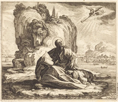 Saint John on the Isle of Patmos by Jacques Callot, print, 1625