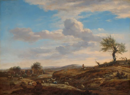 Heuvelachtig landschap met hoge weg by Adriaen van de Velde, painting, 1660-1672