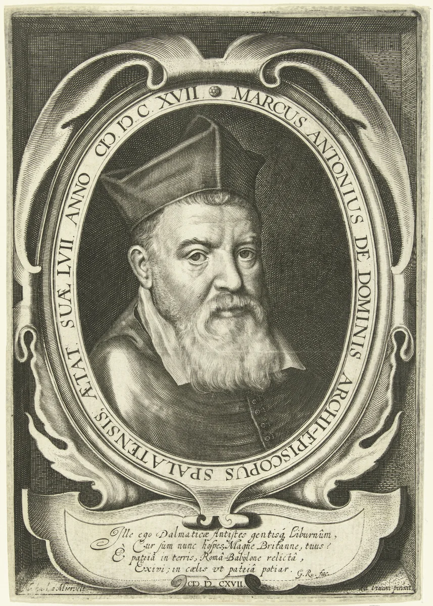 Portret van aartsbisschop Marcus Antonius de Dominis op 57-jarige leeftijd by anonymous, print, 1617