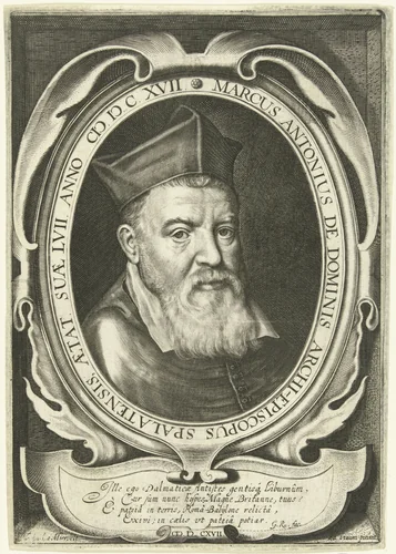 Portret van aartsbisschop Marcus Antonius de Dominis op 57-jarige leeftijd by anonymous, print, 1617