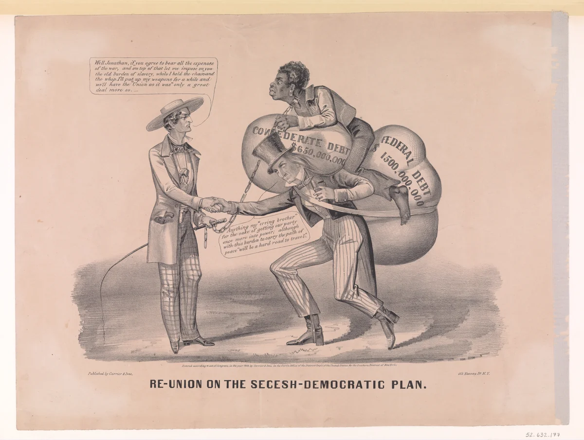 Re-union on the Secesh-Democratic Plan by Currier & Ives, print, 1862