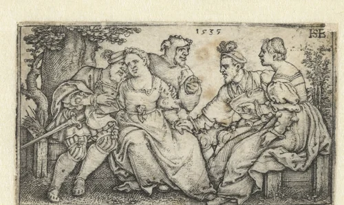 Twee liefdesparen en een nar by Unknown, print, 1535