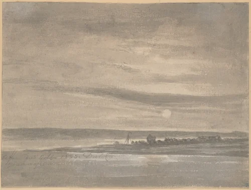 The River Elbe in Moonlight by Johan Christian Dahl, drawing, 1833
