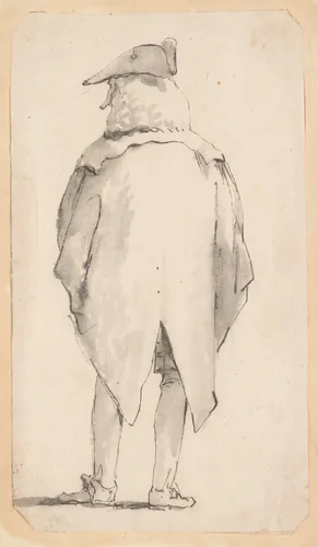 Caricature of a Man Wearing a Wig and a Tricorne, Seen from Behind by Giovanni Battista Tiepolo, drawing, 1755-1765
