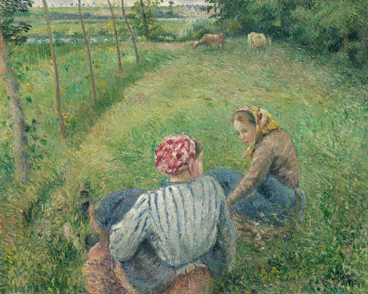 Young Peasant Girls Resting in the Fields near Pontoise by Camille Pissarro, painting, 1882
