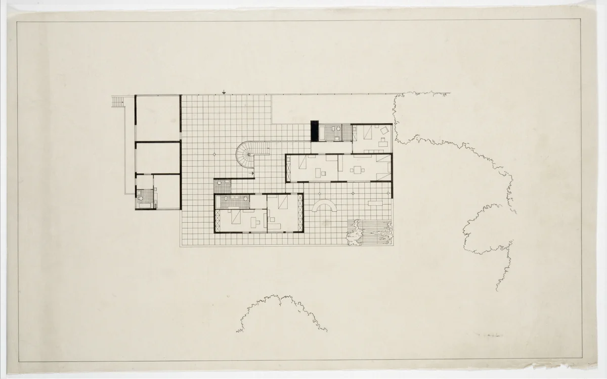 Tugendhat House, Brno, Czech Republic, Entrance-level plan by Ludwig Mies van der Rohe, mies van der rohe archive, 1928