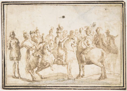 Group of Horsemen by Francesco Allegrini, drawing, 1624-1663