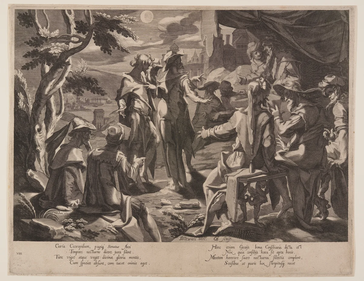 Areopagite Judges of Athens, plate 8 from Thrones of Justice (Thronus Iustitiae) by Willem van Swanenburgh, print, 1605