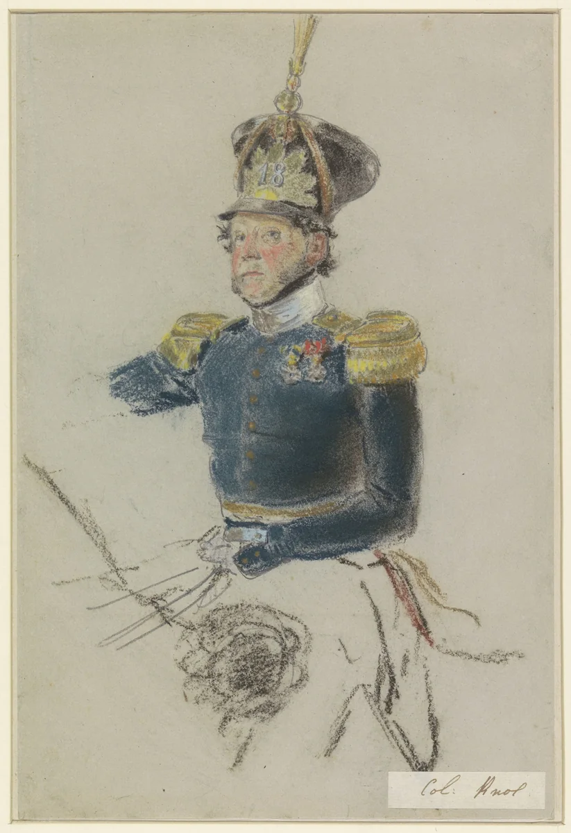 Portret van kolonel Knol, te paard by Jacob Joseph Eeckhout, drawing, 1803-1861