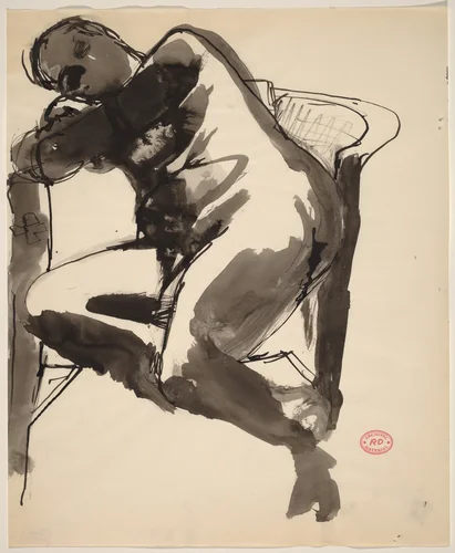 Untitled [seated female nude leaning against chair] by Richard Diebenkorn, drawing, 1955-1967