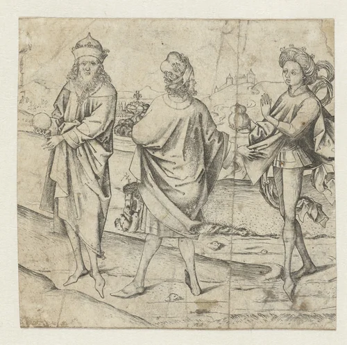 Aanbidding der koningen by Monogrammist AG, print, 1475-1500