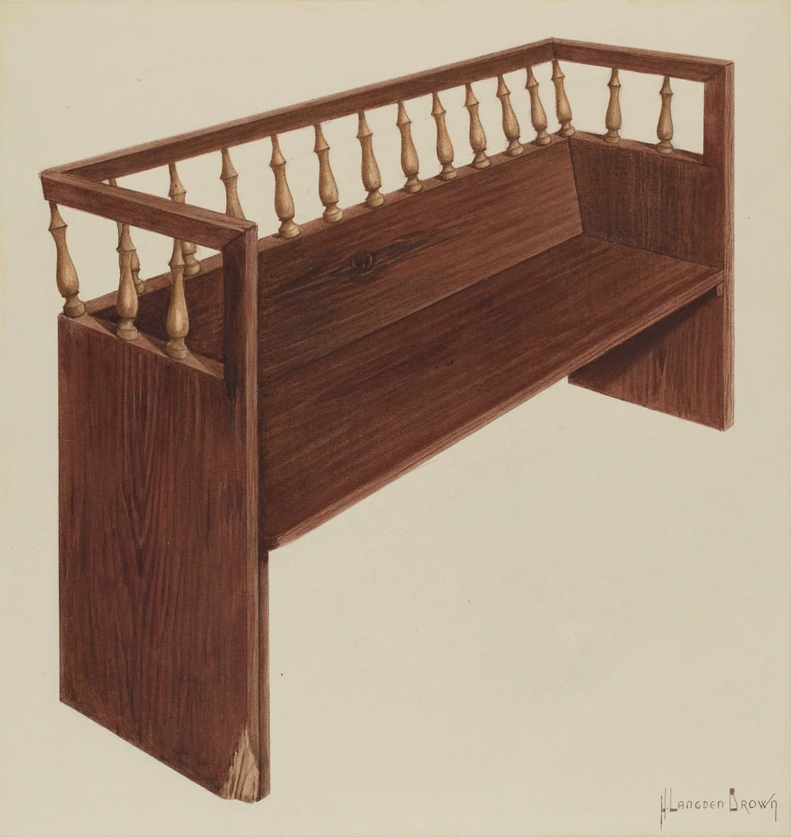 Bishop Hill: Church Pew by H. Langden Brown, index of american design, 1939