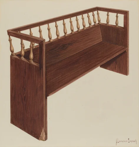 Bishop Hill: Church Pew by H. Langden Brown, index of american design, 1939