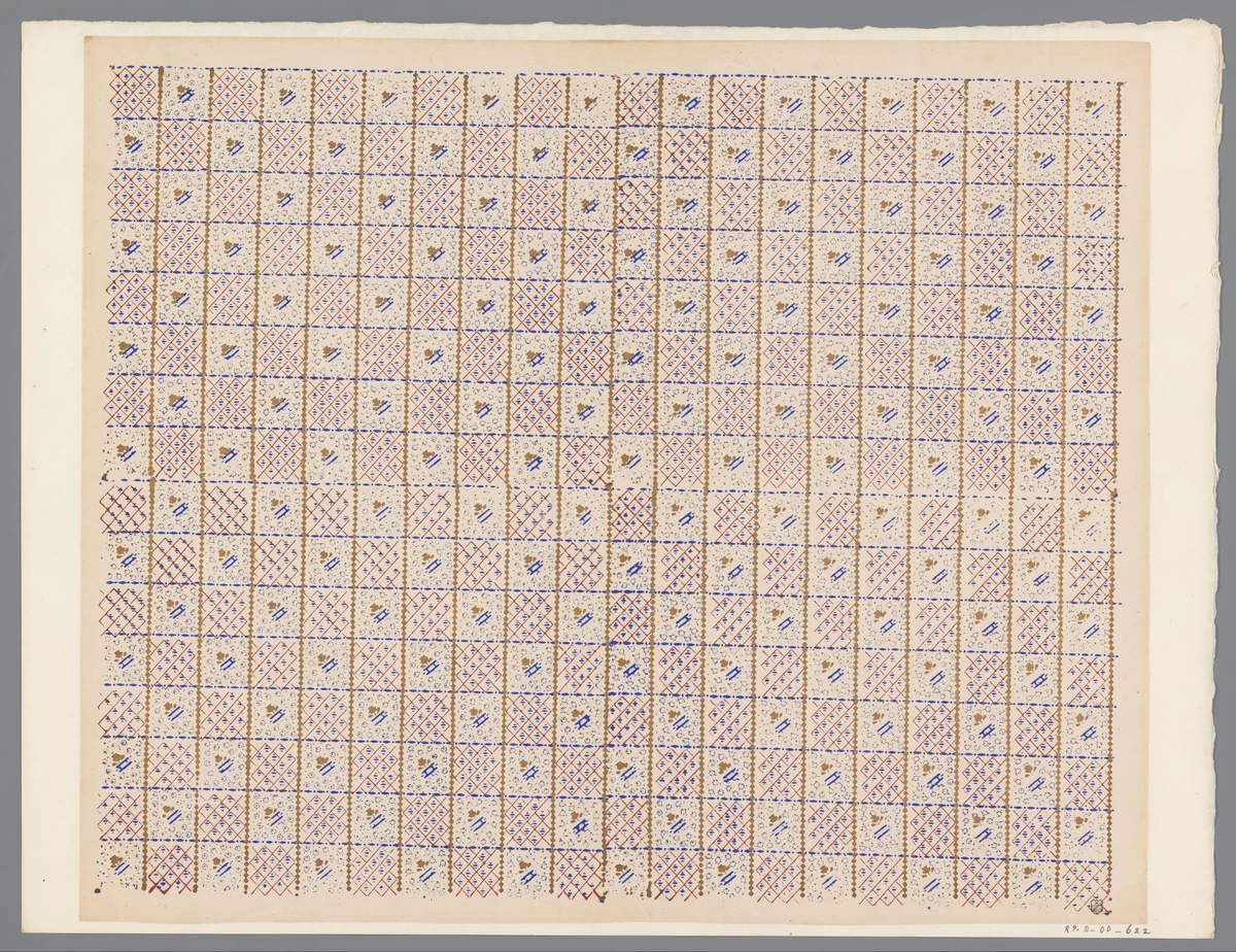 Blad met schaakbordpatroon by anonymous, print, 1800-1900