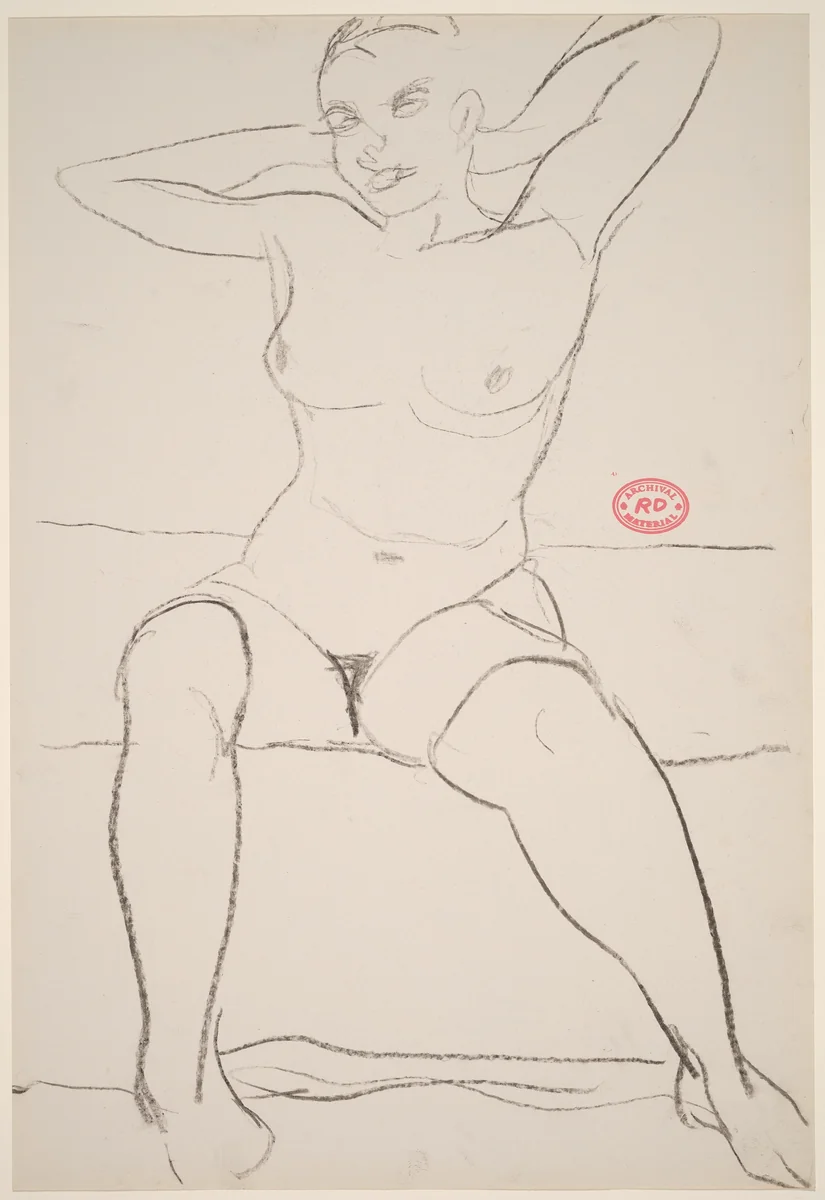 Untitled [seated female nude with hands behind head] by Richard Diebenkorn, drawing, 1955-1967