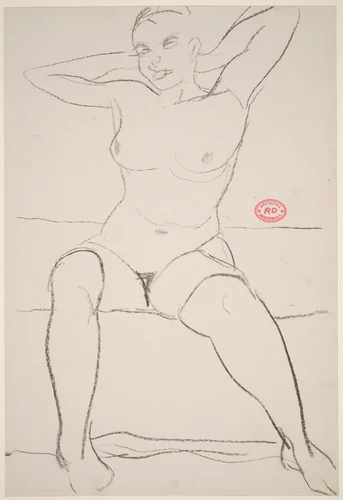 Untitled [seated female nude with hands behind head] by Richard Diebenkorn, drawing, 1955-1967
