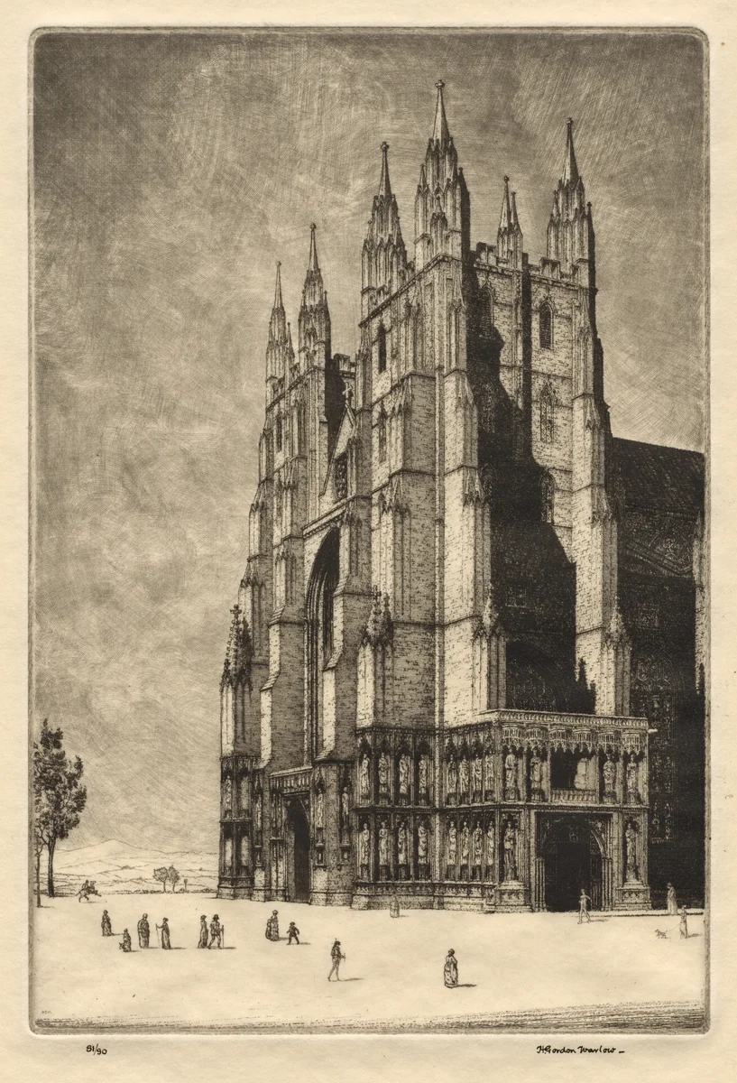 Canterbury Cathedral by Herbert Gordon Warlow, print, 1925-1935