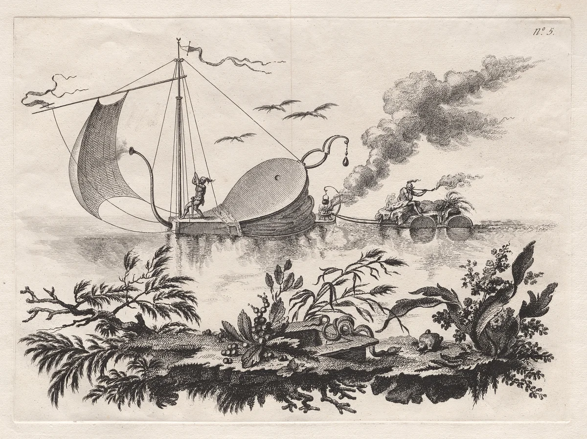 The Manner of Transporting Wares on Barges Drawn by a Bellows by Filippo Morghen, print, 1764-1774